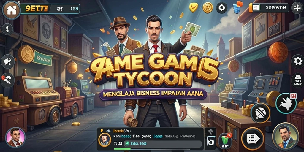 Tampilan gameplay menarik di dalam 9ET yang menggambarkan pengelolaan bisnis.