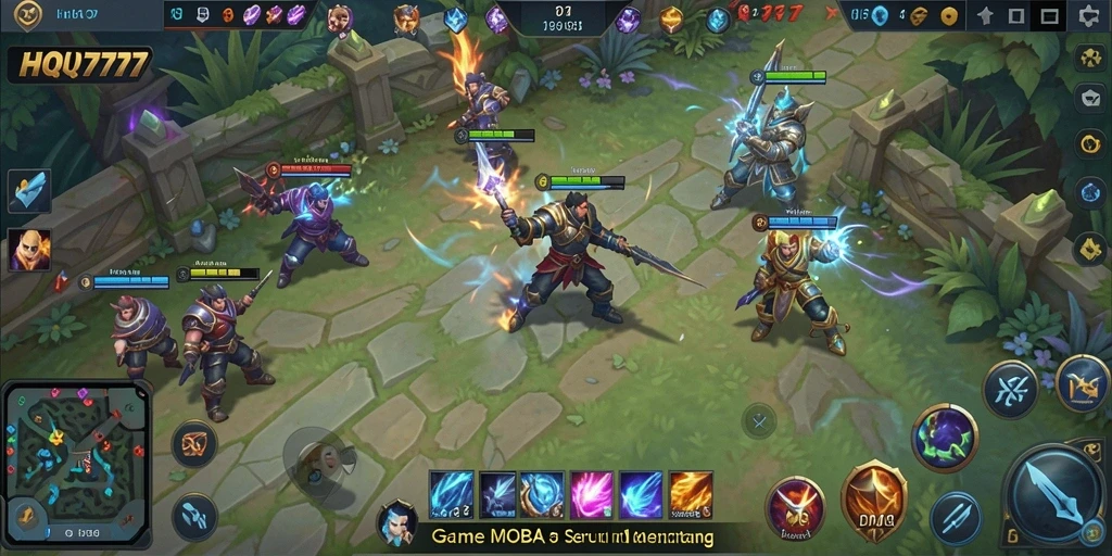 Tampilan gameplay seru di arena MOBA HQ777.