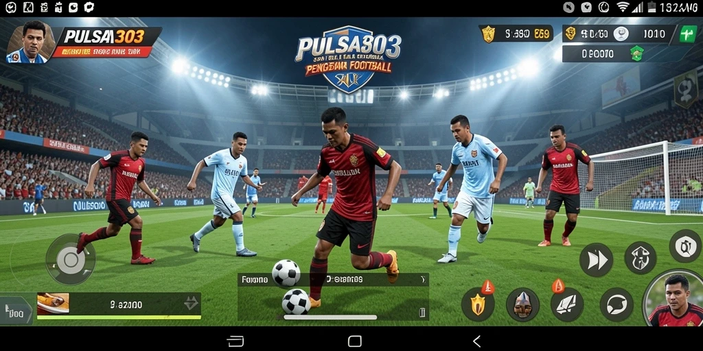 Screenshot gameplay PULSA303 dengan aksi sepak bola yang mendebarkan.