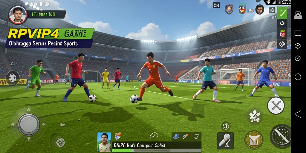 Screenshot gameplay RPVIP4 menampilkan aksi seru di lapangan olahraga.